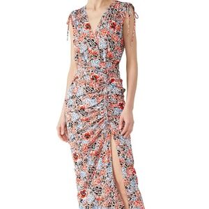 VERONICA BEARD Teagan ruched floral-print silk dress 8